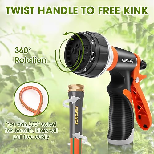 Miniatura 2 de Manguera de jardín resistente, manguera híbrida flexible y ligera de 5/8 pulgadas con presión de estallido de 600 PSI, mango giratorio y accesorios