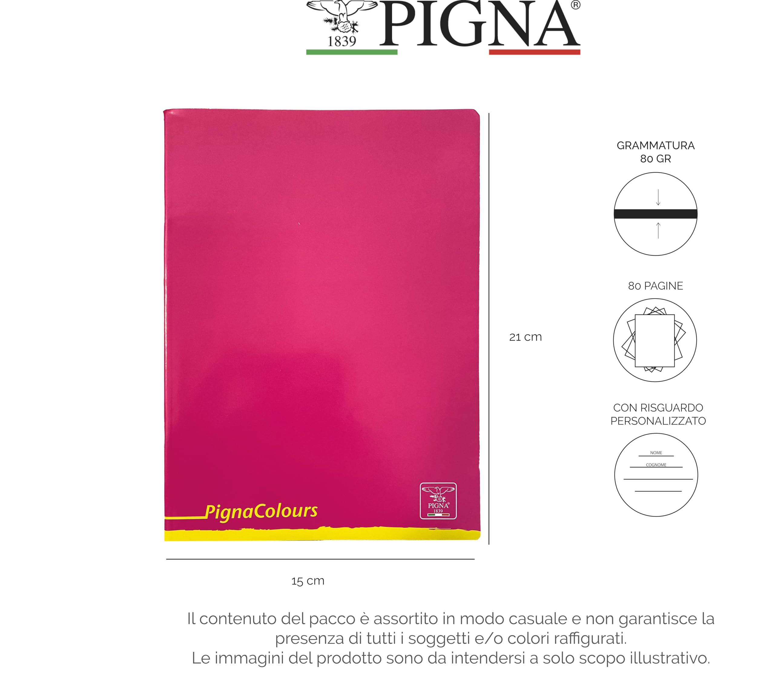 Quaderni A5 PignaColours, righe 1A e 2A Elementare, carta 80 g, 10 sztuk