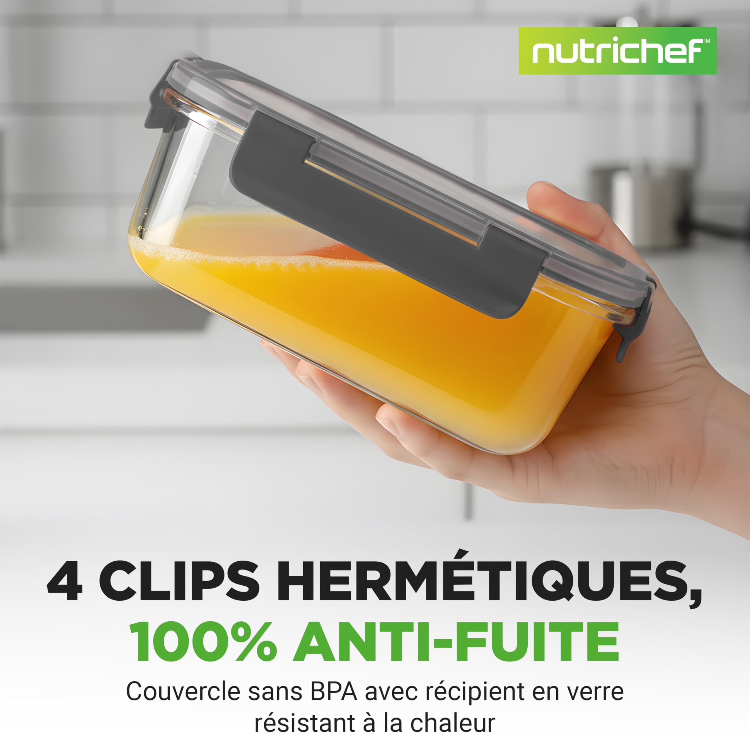 Nutrichef Ensemble de 12 Bocaux en Verre avec Couvercles Hermétiques – Récipients Empilables pour Meal Prep – Boîtes de Rangement Alimentaire en Verre avec Couvercle