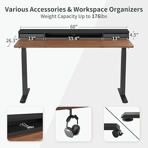 Miniatura 6 de BANTI Escritorio eléctrico de pie de 48 x 26 pulgadas con soporte para monitor, mesa de altura ajustable con tiras LED, muebles ergonómicos de