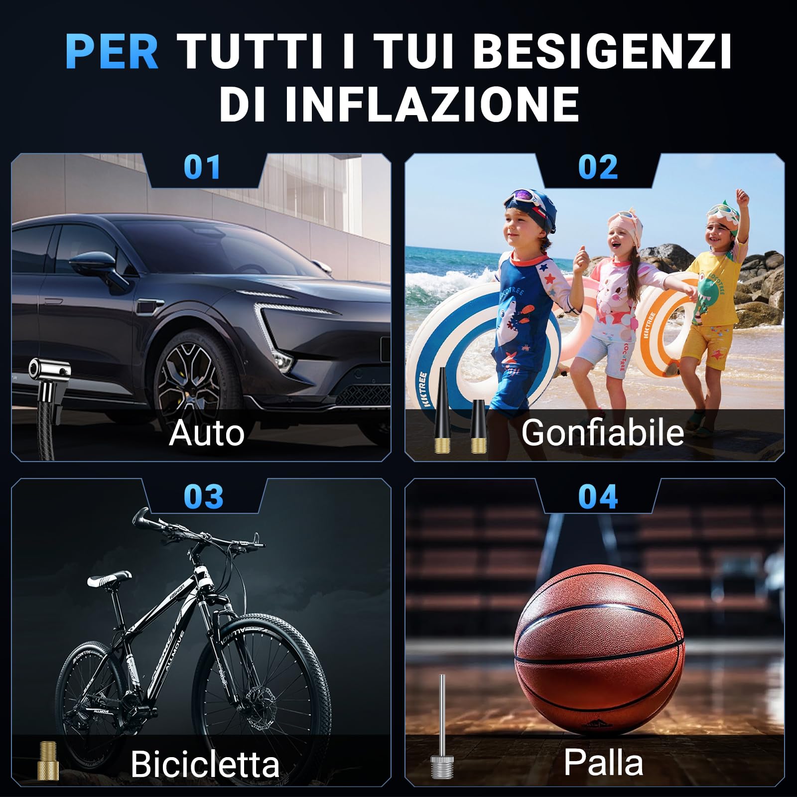 Compressore Aria Portatile Auto - Compressore Portatile Digitale 12 V DC, Compressore Auto d'aria da 150 PSI, Spegnimento Automatico per Pneumatici di Auto, Biciclette, Palloni da Calcio