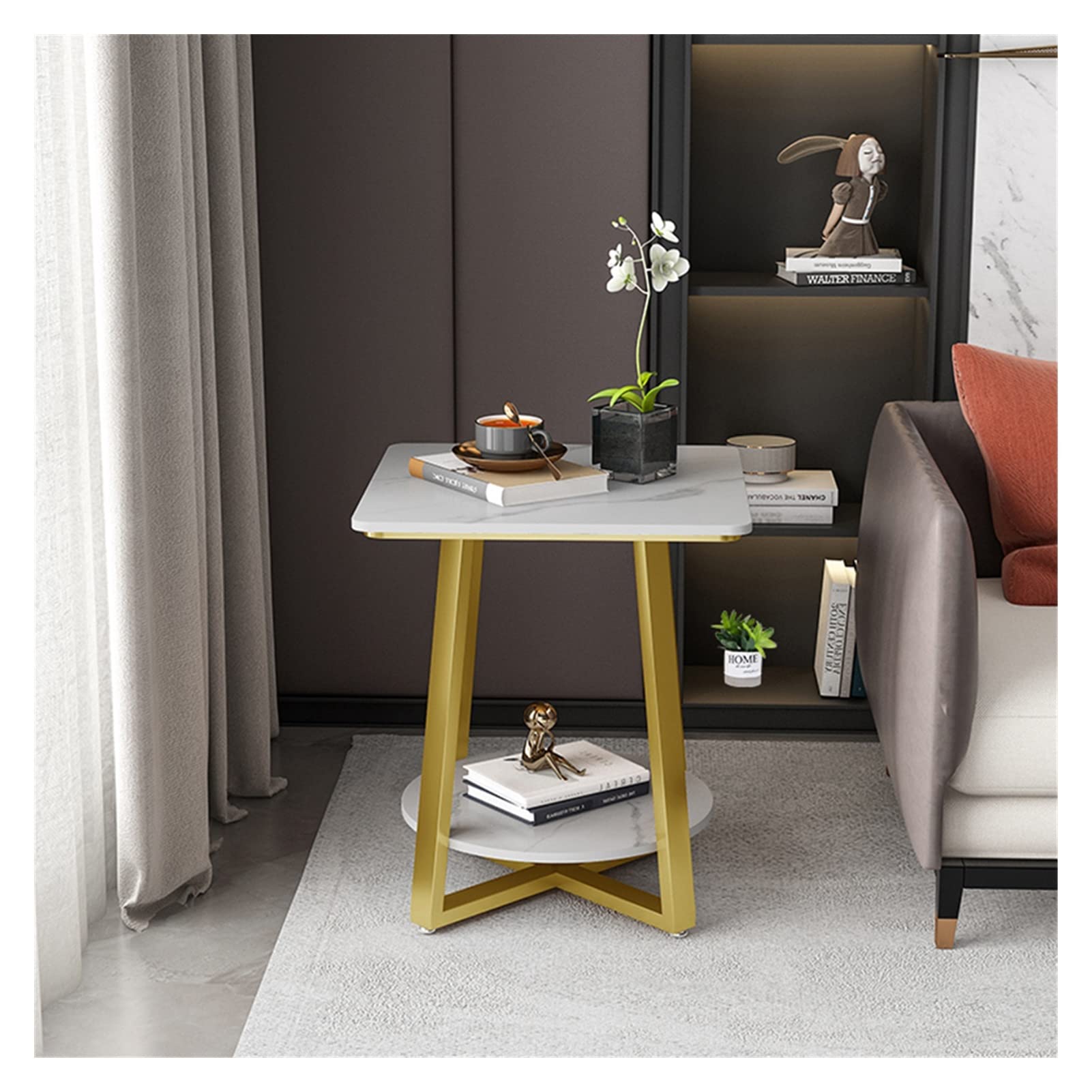 Table d'angle carrée WolFum de luxe simple avec finitions métalliques
