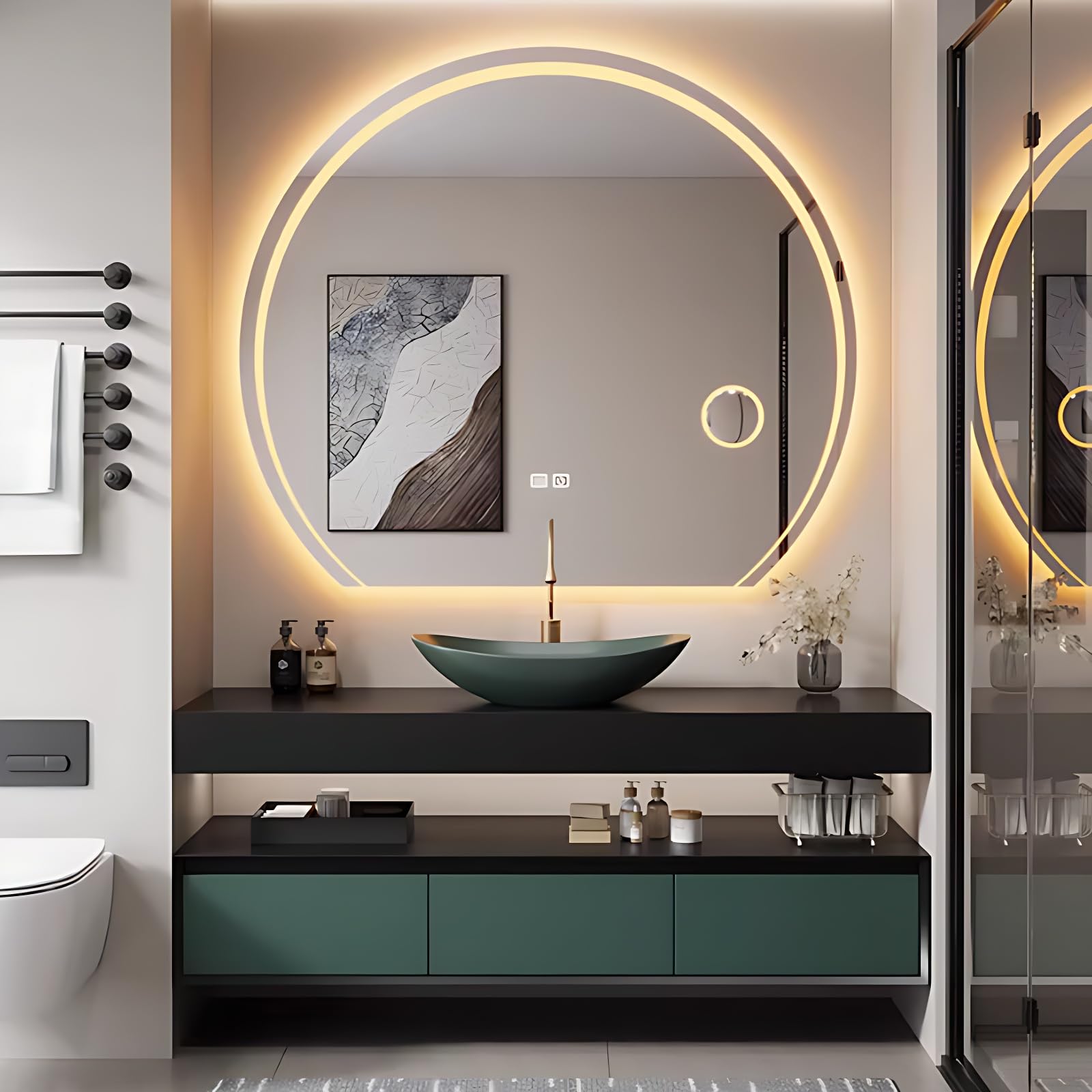 ZGNBSD Wall Mounted Bathroom Vanity Set with Sink – Modern Bathroom Vanity Cabinet with LED Anti-Fog Mirror, Seamless Basin, Soft Close, Floating