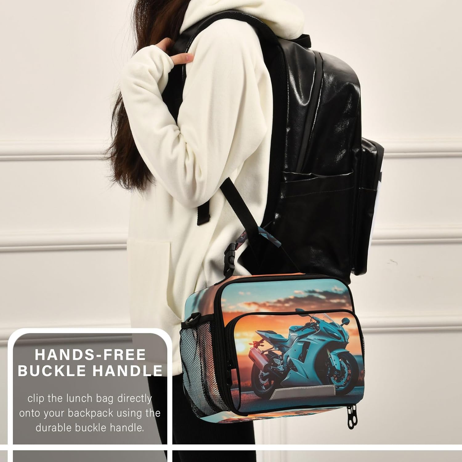 Sunset Motorcycle Lunch Box Insulated Lunch Bag Men Women Adult Cooler Tote Shoulder Strap Reusable for Picnic Travel Office