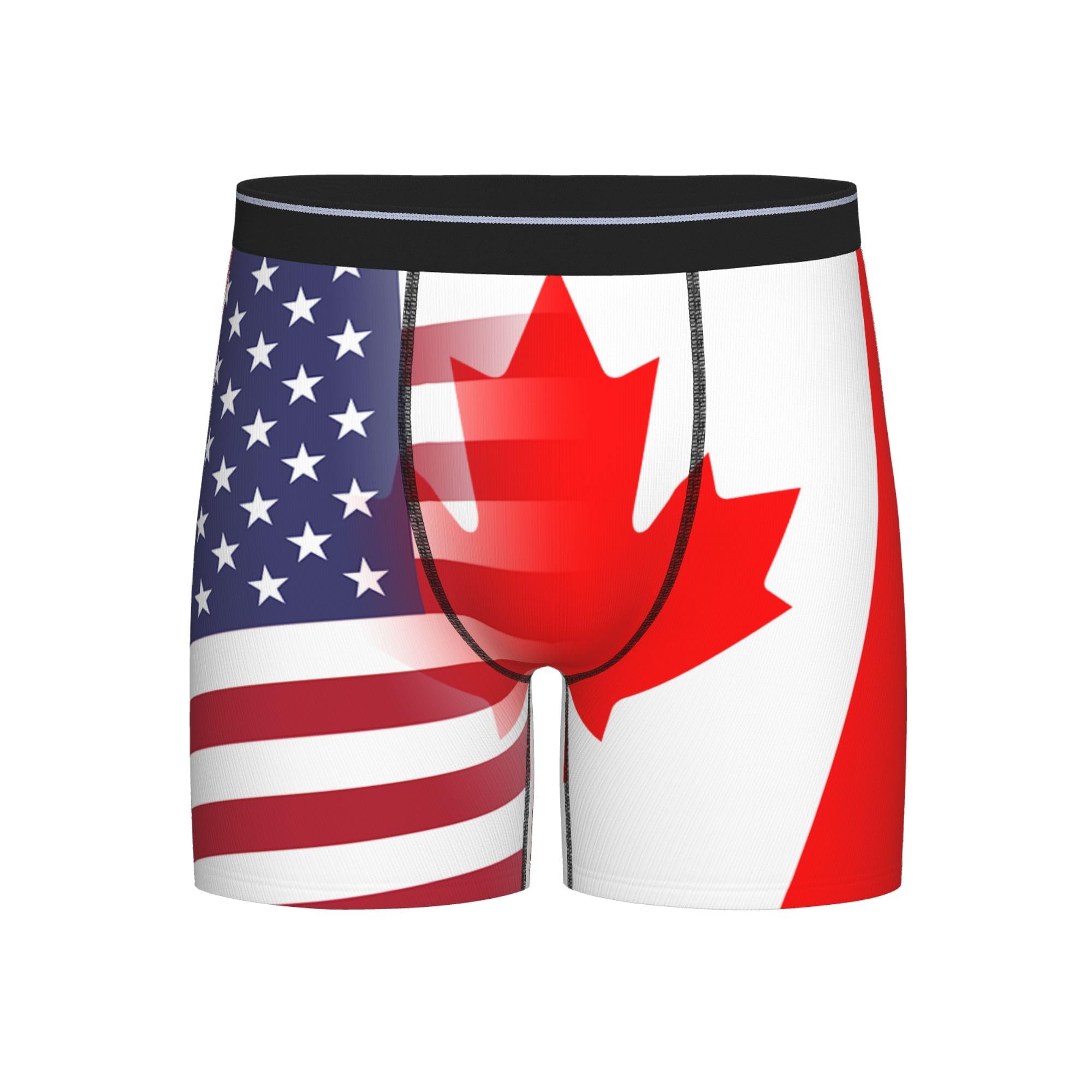 SEVEBJ American flag and Canadian flag Men's Long Boxer Briefs Extended Stretch Trunks Square Underpants