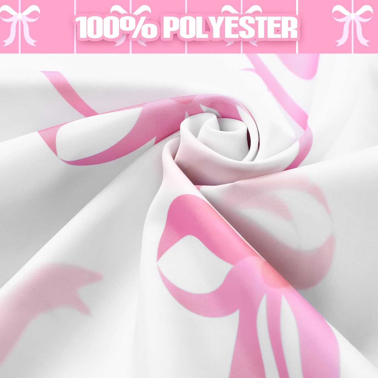 4 Pcs Bow Shower Curtain Set Cute Coquette Bathroom Decor Bow Knot Aesthetic Girly Shower Curtain Set with Non-Slip Rug Toilet Lid Cover Bath Mat and 12 Hooks(White Background,Pink)