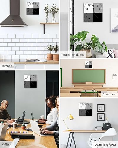 Miniatura 5 de Reloj de pared cuadrado negro de madera degradado, silencioso, sin tictac, geométrico simple arte cuadrado, funciona con pilas, reloj de decoración