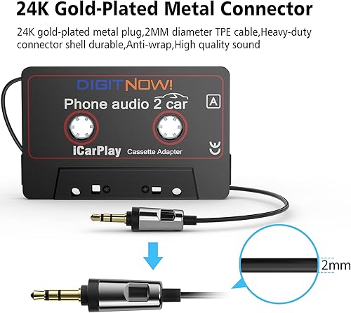 Miniatura 4 de DIGITNOW Casete de audio para automóvil a adaptador auxiliar, reproductor de cinta de cable de audio auxiliar de 0.138 in para teléfono