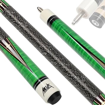 AKLOT Pool Cue Stick 58, Canadian Maple Pro Billiard Cue &13mm Leather Tip, Anti-Slip Grip, 18/19/20/21oz Billiard Pool Stick for Adults/Beginner/Pro Player Green with Wrapped Grip