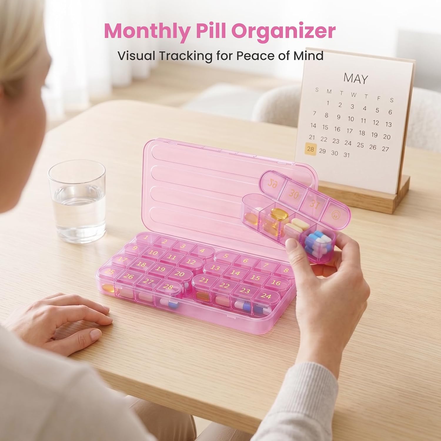 Daviky Monthly Pill Organizer 1 Time a Day, 30 Day Removable Pill Box