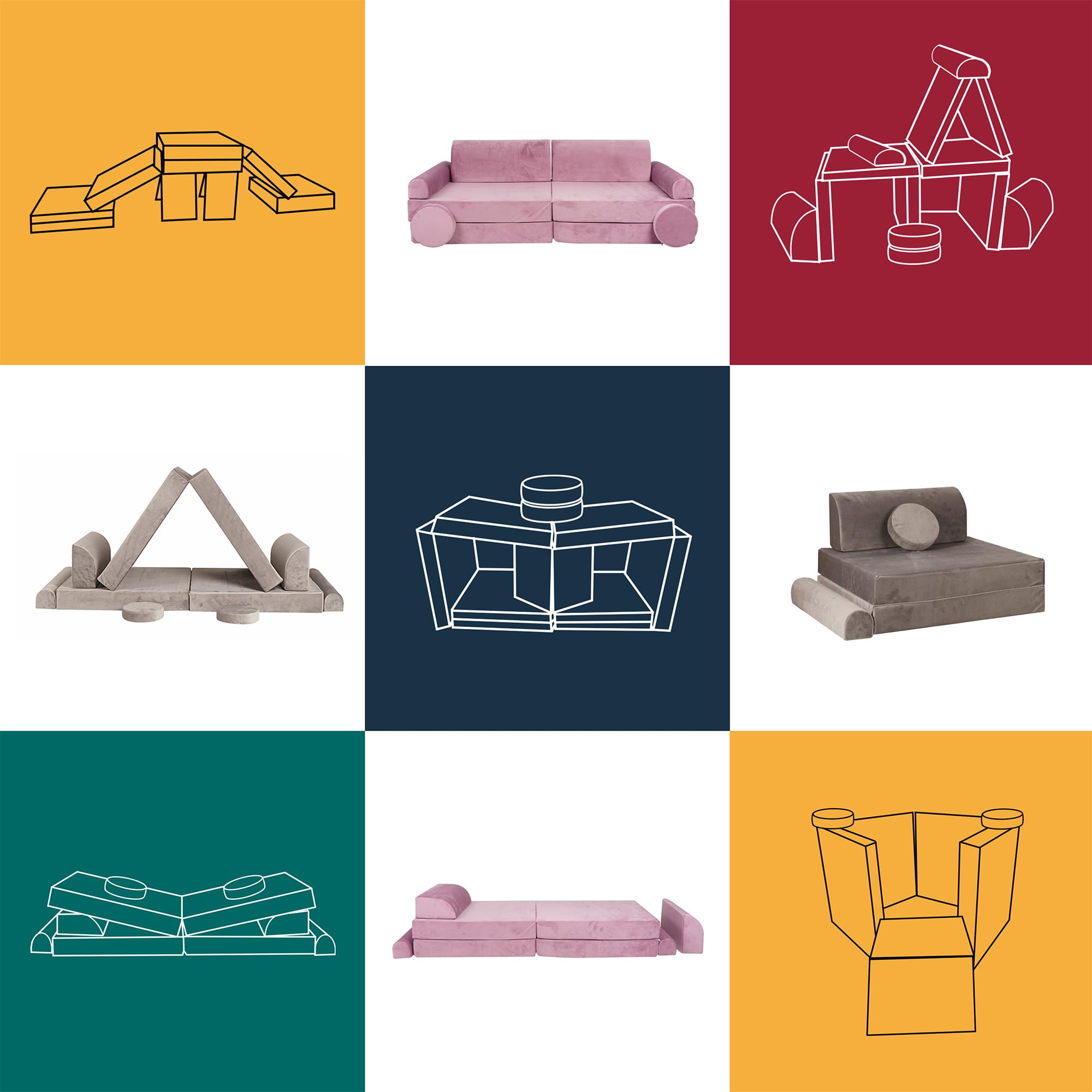 MEOWBABY Kindersofa – Spielsofa für Kinder – Weiche Klappsofa mit Schlaffunktion – Kuschelecke für Kinderzimmer, Slimcord, Rosa