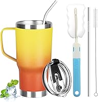 Vista 29 de Vaso de 20 onzas con asa, vaso aislado de acero inoxidable con tapa y pajilla, taza de café aislada al vacío de doble pared, taza térmica de café