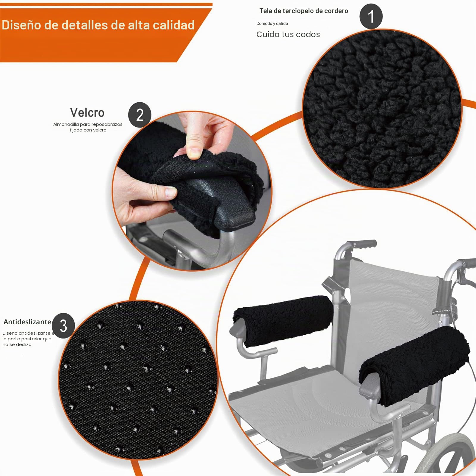 Almohadillas para reposabrazos para sillas de Ruedas, 2 Unidades de reposabrazos, Fundas Acolchadas de Espuma viscoelástica, Accesorios para sillas de Ruedas para Personas Mayores y Adultos (Negro)