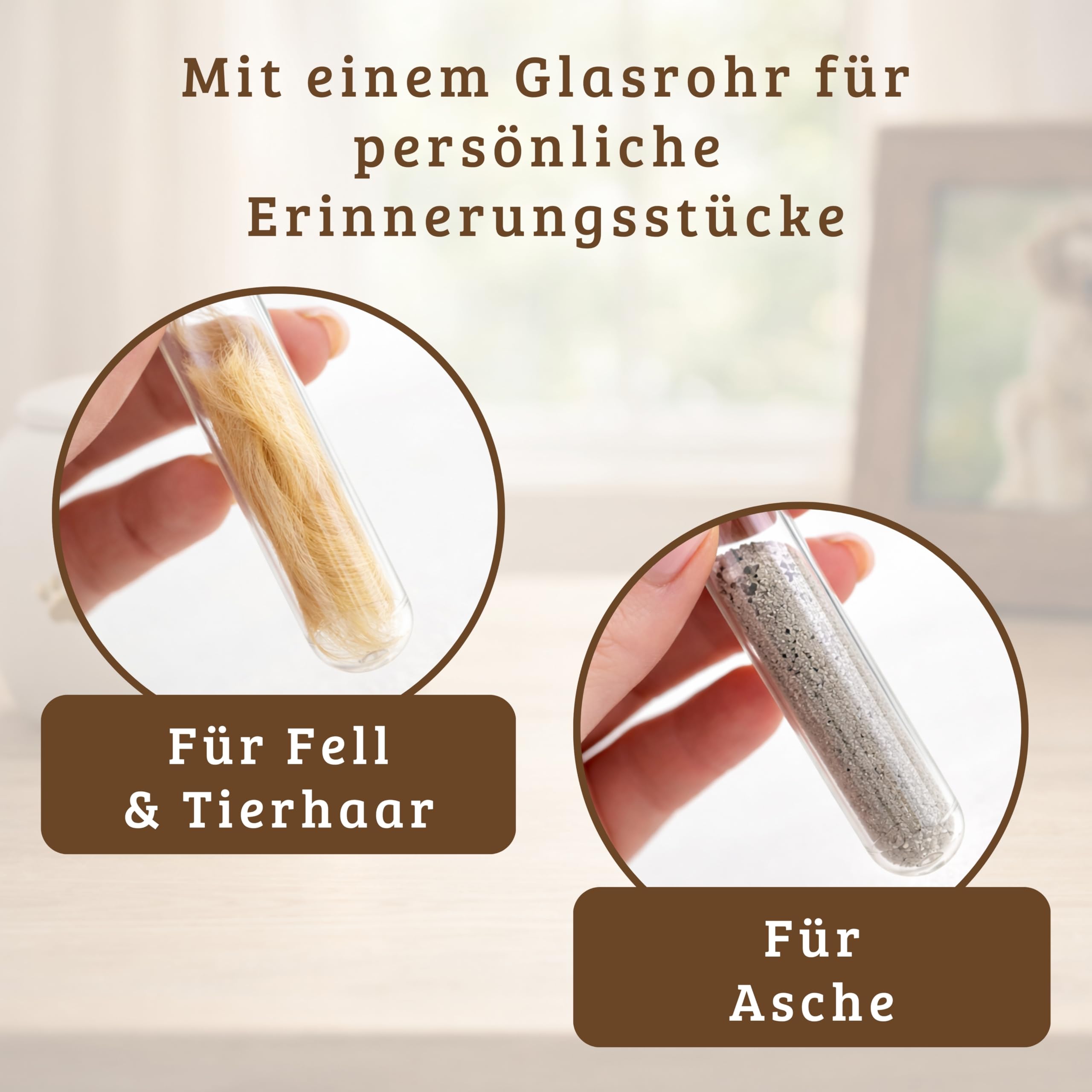 CHRISCK design Andenken an verstorbene Katze - personalisierter Katzen Gedenkrahmen mit Fotos & Glasröhrchen für Katzenhaar oder Asche - Erinnerungsrahmen aus Holz - Gedenkstätte & Trauergeschenk