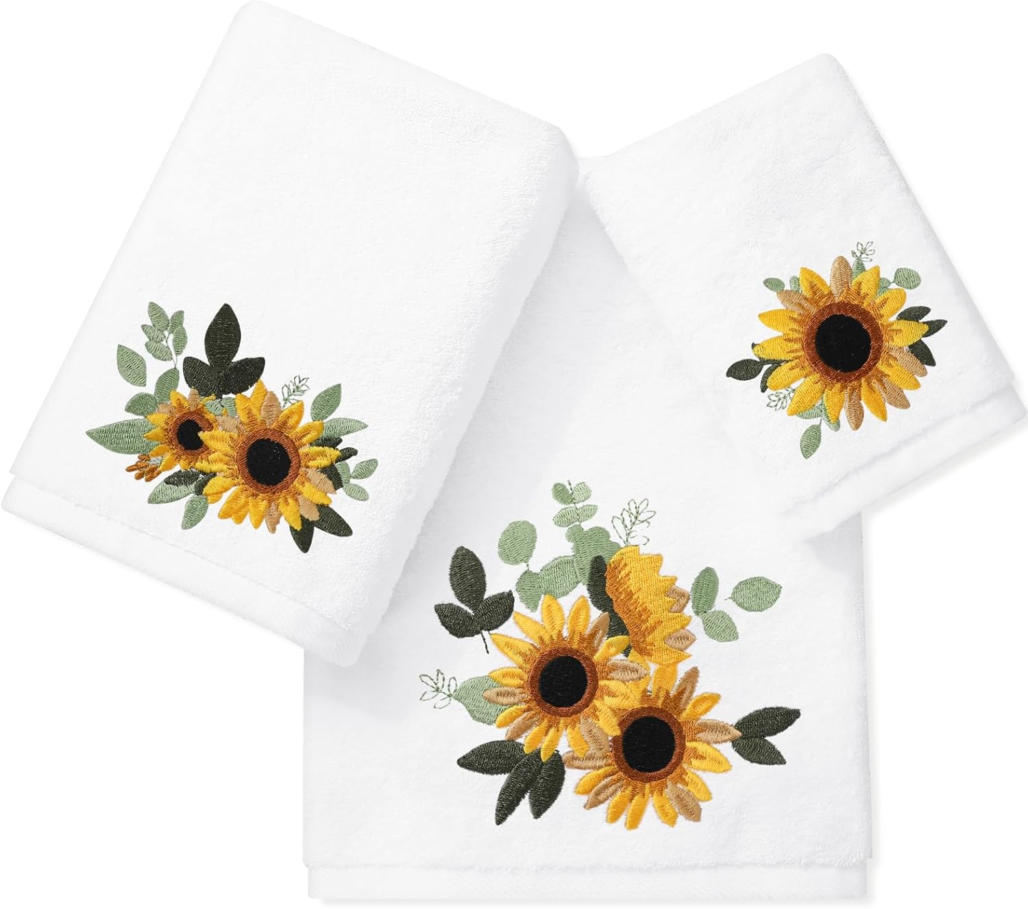 JarThenaAMCS Sunflower Bathroom Towels Set of 3 Floral Embroidered Cotton Bath Towel Spring Summer Flower Hand Towel Wash Cloth for Hand Drying Shower Supplies