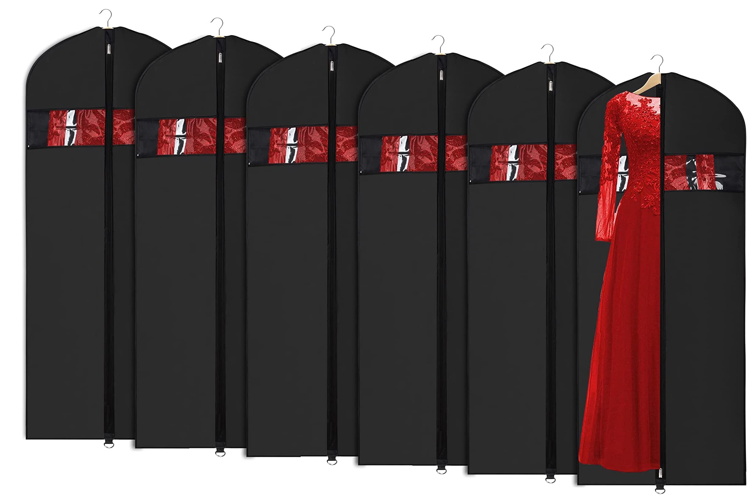 CooToly Pack of 6 Dress Garment Bag [60 * 165(cm)24''x65''] Dust-Proof with Study Full Zipper for Closet Storage and Travel Black (ST-6 Pack)