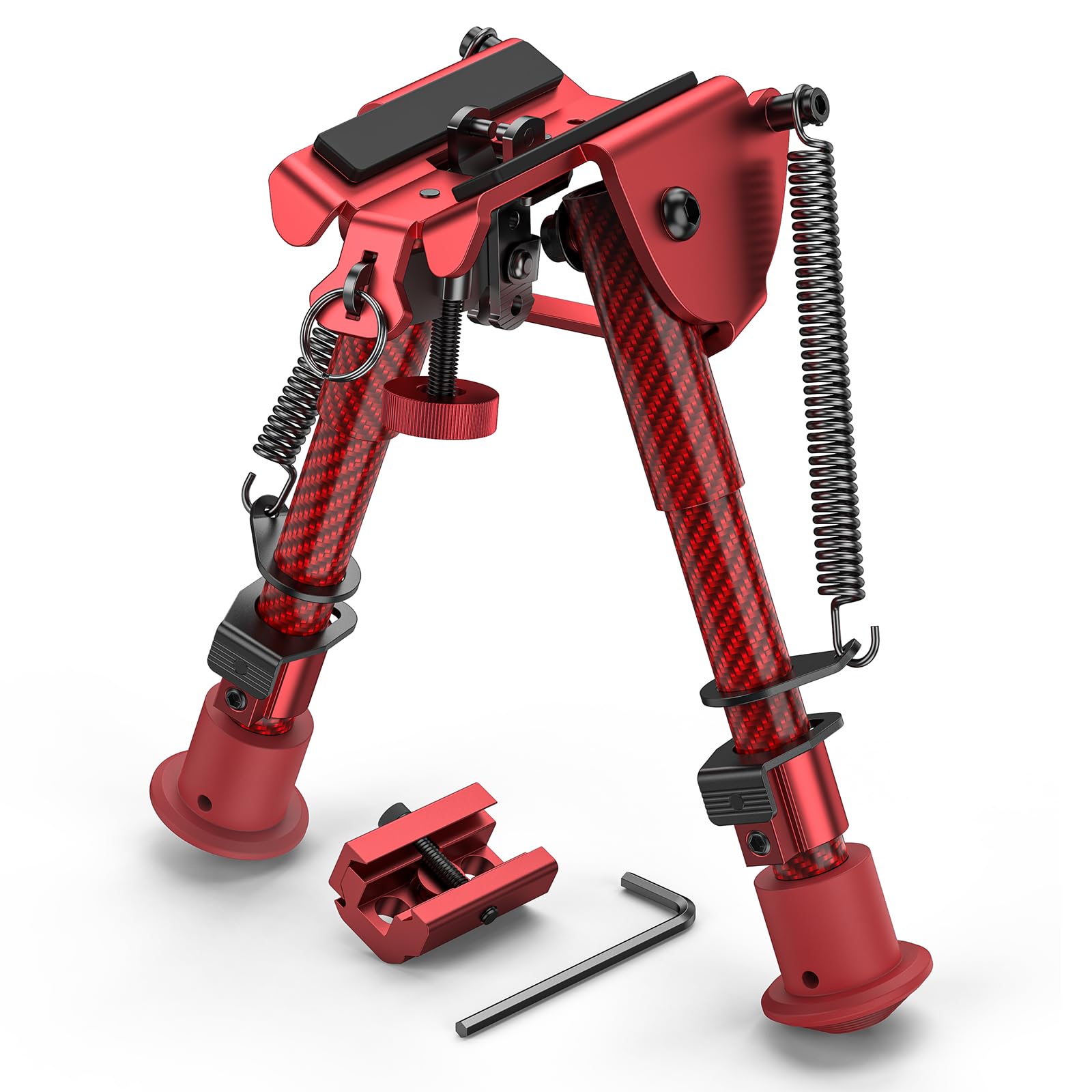 MidTen 6-9 Inches Adjustable Carbon Fiber Bipod with Foldable Legs + Adapter Super Duty Bipods for Outdoor Activities (Red)