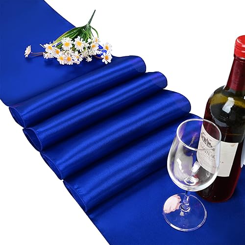 Miniatura 4 de Pesonlook Paquete de 15 caminos de mesa azul rey de 12 x 108 pulgadas de largo para mesas redondas rectangulares, camino de mesa de satén para