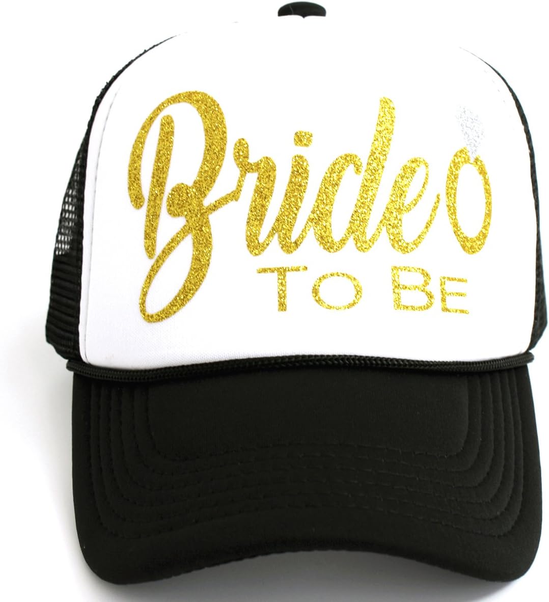 Bride to Be Diamond Ring Gold/White Trucker Hat with Gold Glitter Lettering