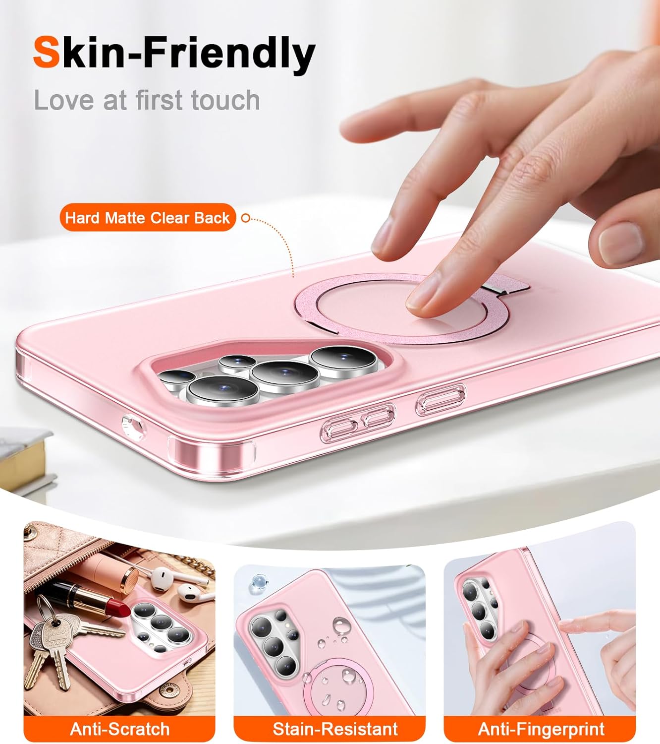 for Samsung Galaxy S26 Ultra Case with Magnetic Invisible Stand[Compatible with MagSafe] with Screen Protector Dual Layer Full Body Military Shockproof Translucent Phone Cover-Pink