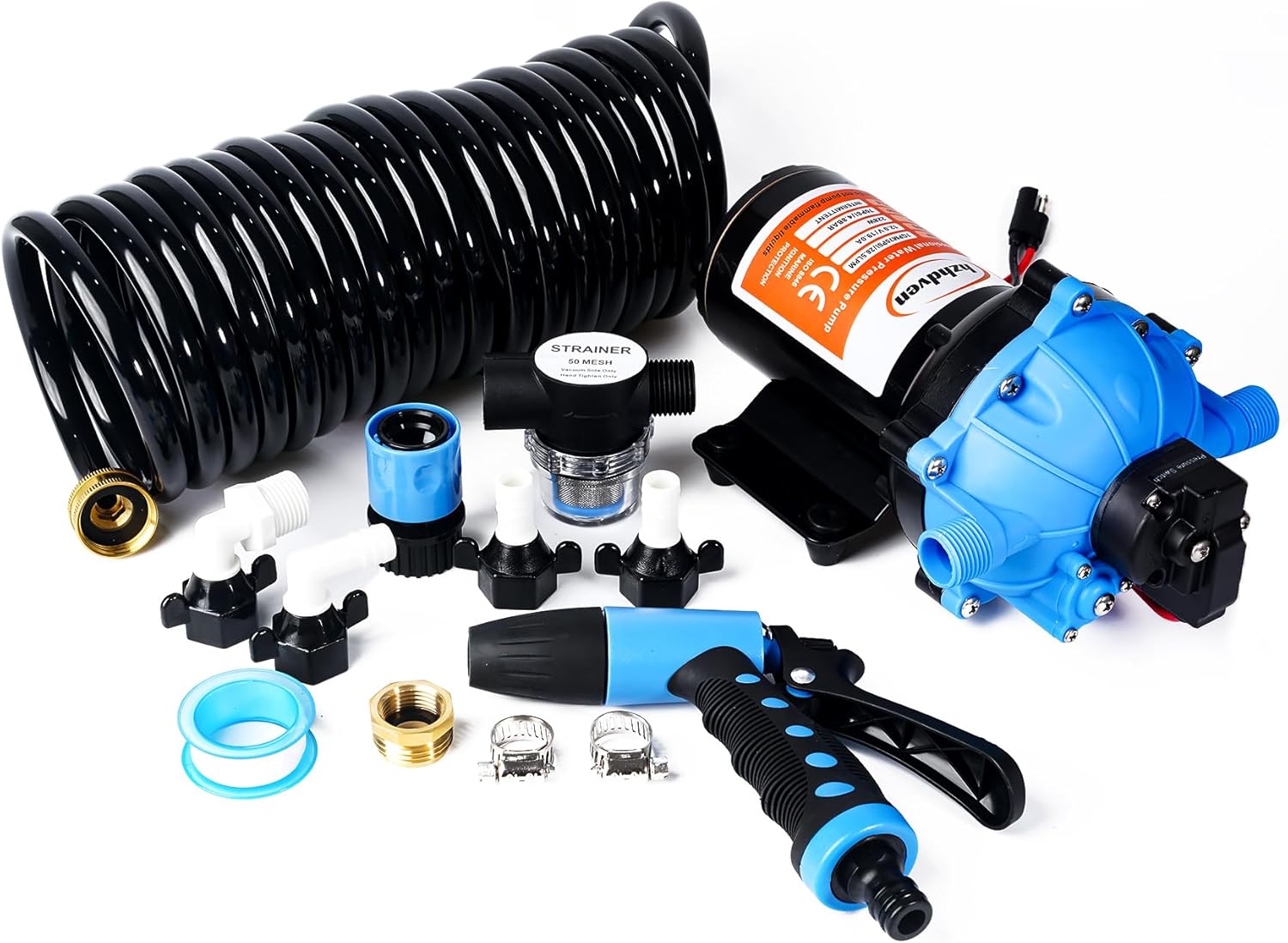 12V DC RV Fresh Washdown Pump Kit, 70PSI7GPM,Marine Self-Priming Water Pump with Pressure Switch, High-Performance RV Fresh Water Pump for Boats,Campers,Travel Trailers,Sprayers,and Yachts