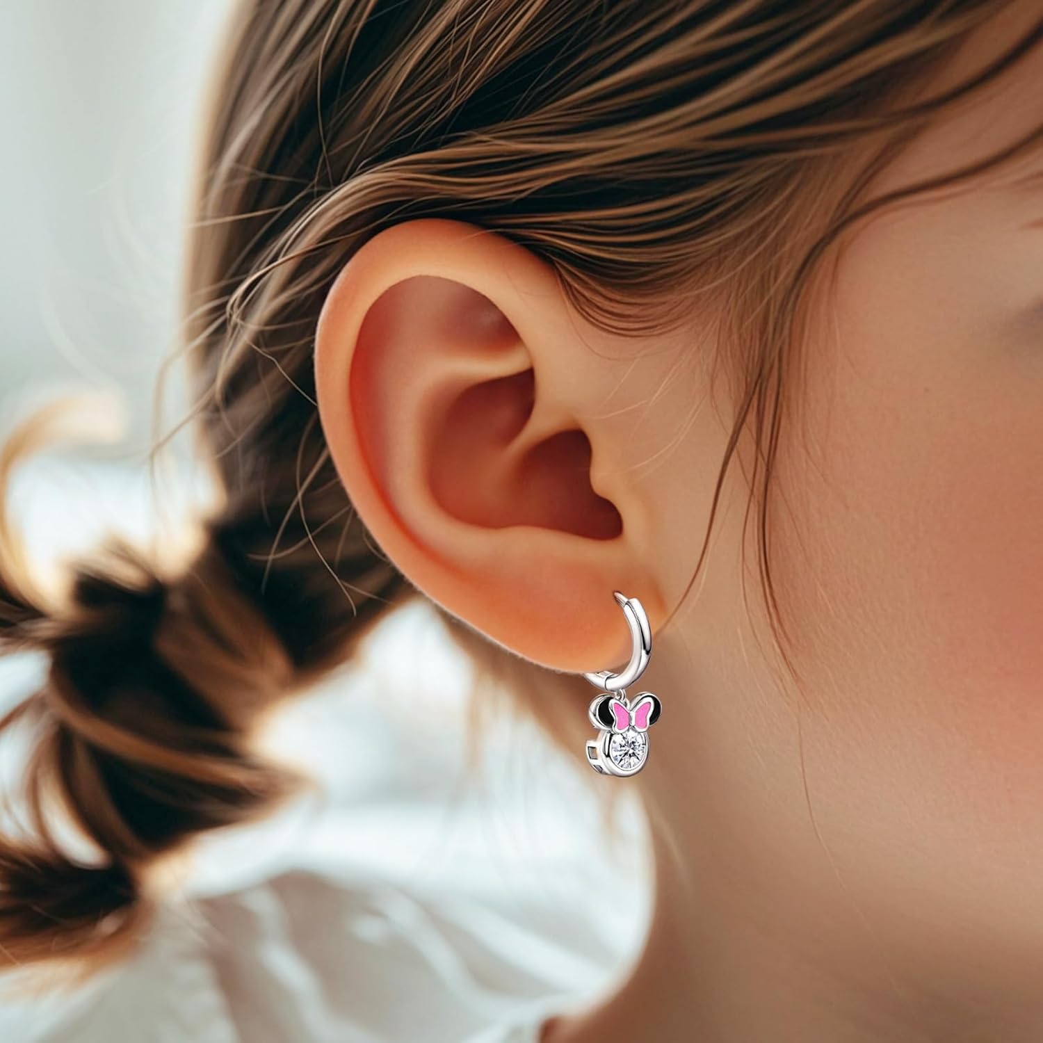 Sterling Silver Trendy Mouse Earrings for Women Dainty Huggie Hoop Dangle Earring Hypoallergenic Jewelry Birthday Gift for Women - Image 5