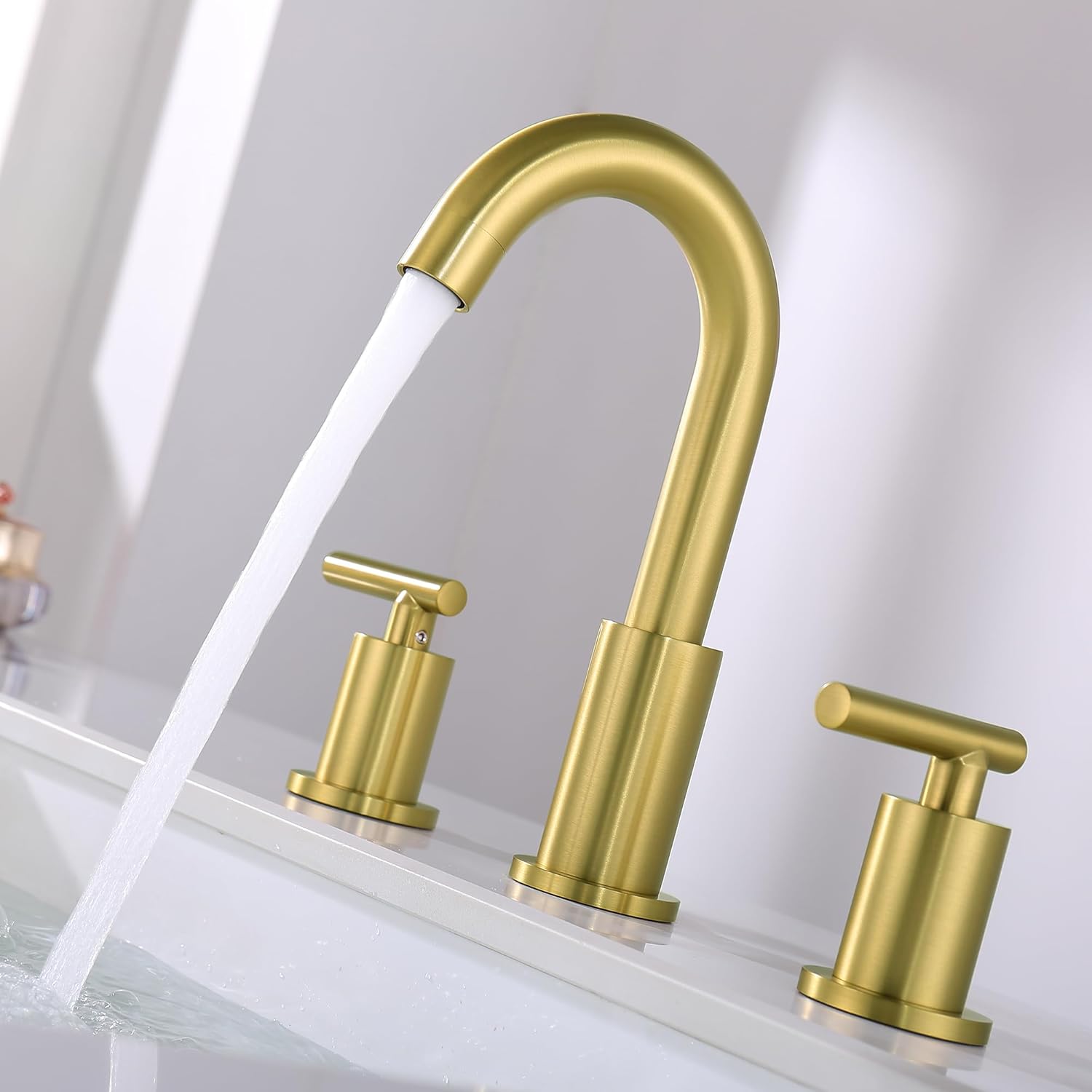 Brushed Gold Bathroom Faucet, 8 inch Widespread Bathroom Sink Faucet 3 Hole with Drain and Hose, Gold Bathroom Faucet CH2183BG - Image 6
