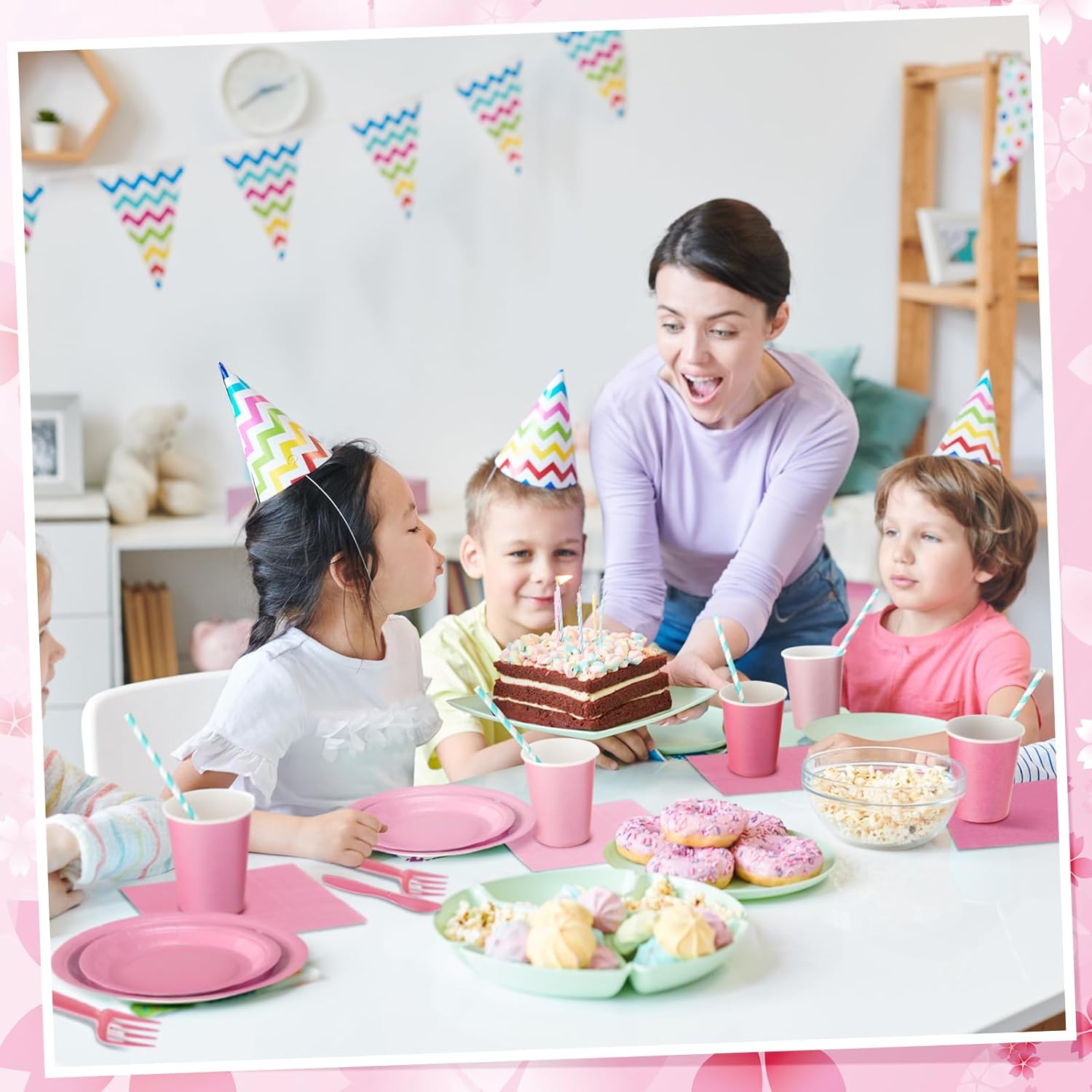 Nuogo 336 Pcs Pink Party Supplies Set Pink Paper Plates Napkins Cups Plastic Spoons Forks Knives Disposable Dinnerware for Birthday Baby Shower Wedding - Image 5