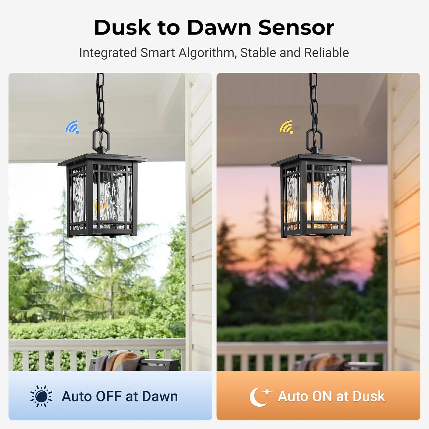 Black 1-Pack Dusk to Dawn Outdoor Pendant Light Fixtures, 5.7in Outdoor Hanging Lights with Photocell Sensor, 1-Pack Motion Sensor Porch Light with Outlet, Outside Wall Light with GFCI Outlet