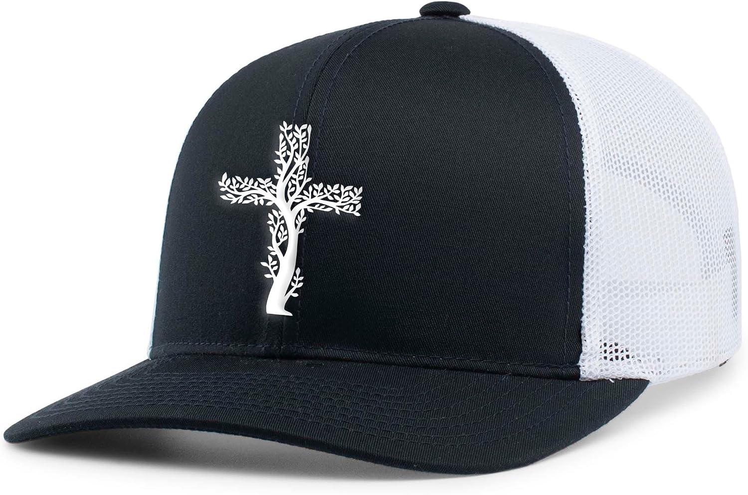 Mens Christian Hat Tree Cross Embroidered Mesh Back Trucker Hat