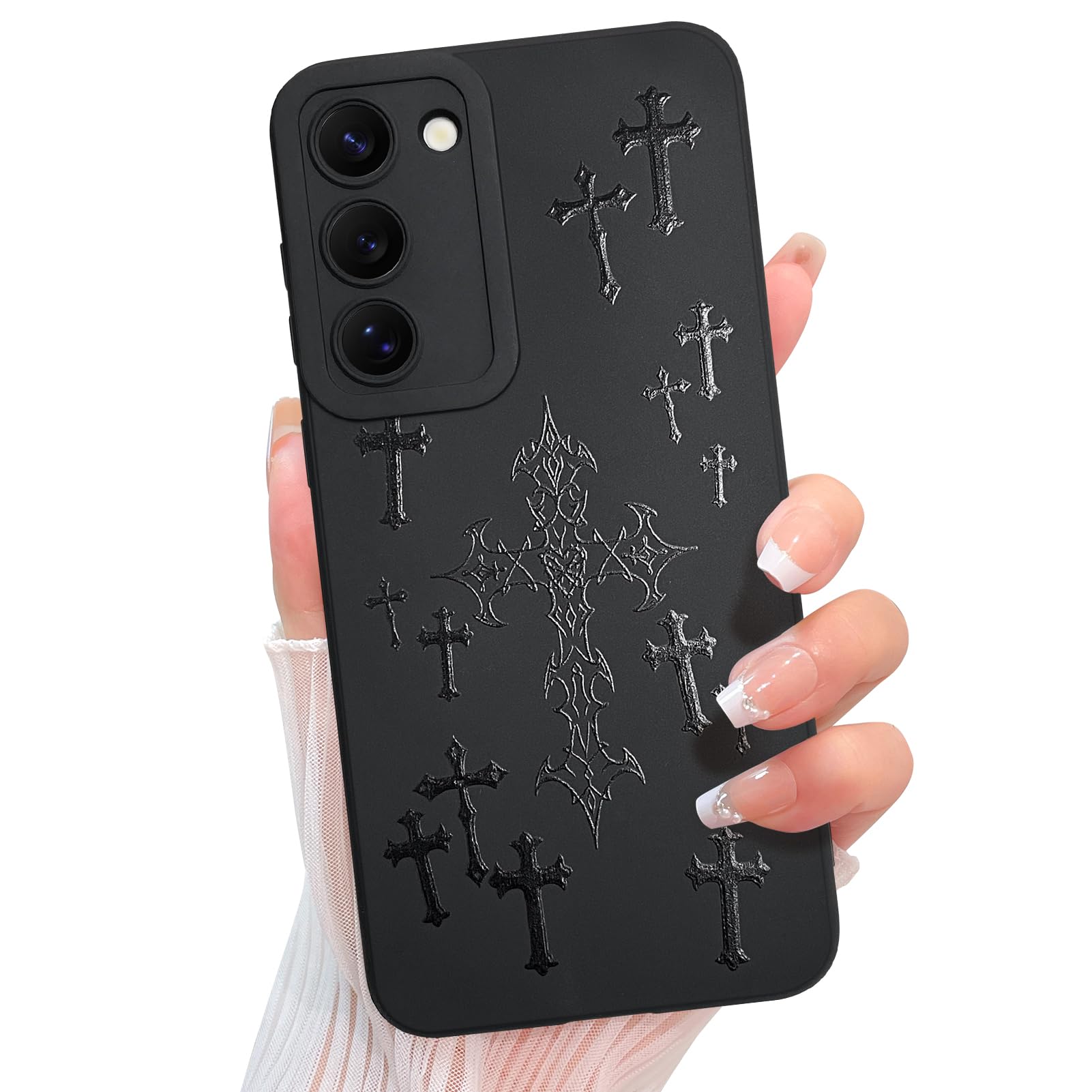 KANGHAR for Samsung Galaxy S23 Case Aesthetic Blessed Cross Jesus Christian Goth Designed for Women Girls Men, Full Camera Protection Slim Fit Soft