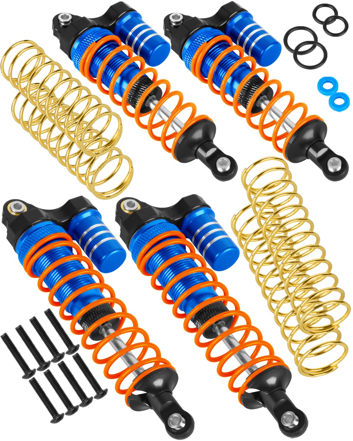 RCHuiWow RC Shocks Absorber Upgrades Part for 1/10 Slash 4x4/2WD(VXL),Rustler 4x4/2WD(VXL),Stampede 4x4/2WD(VXL),Bandit 4x4/2WD(VXL) 4WD 2WD RC Car,Alloy Front Rear Big Bore Shocks Absorber,Navy Blue