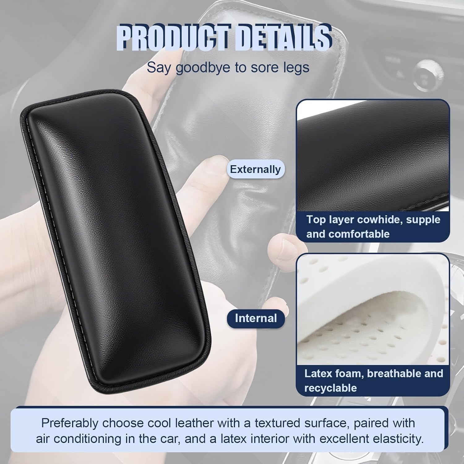 Elvana Universal Car Console Knee Pads 2-Pack – Self-Adhesive Leather Leg Cushions & Door Armrest Pads | Driving Comfort Support for All Cars 2