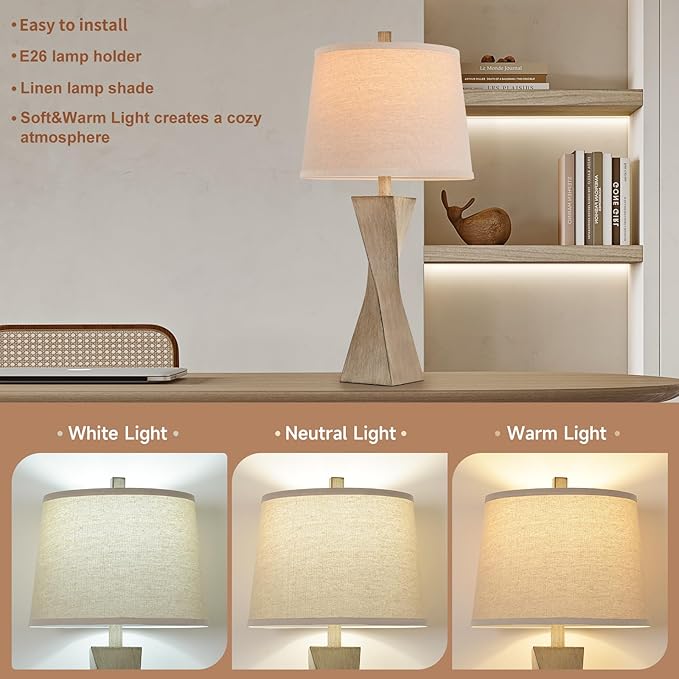 Liyicha Bedside Lamps Set of 2 Unique Modern Vintage Table Lamp Rustic Farmhouse Desk Lamps for Living Room End Tables Bulb Not Included, Linen Shade, 26.5 in,Grey photo 6