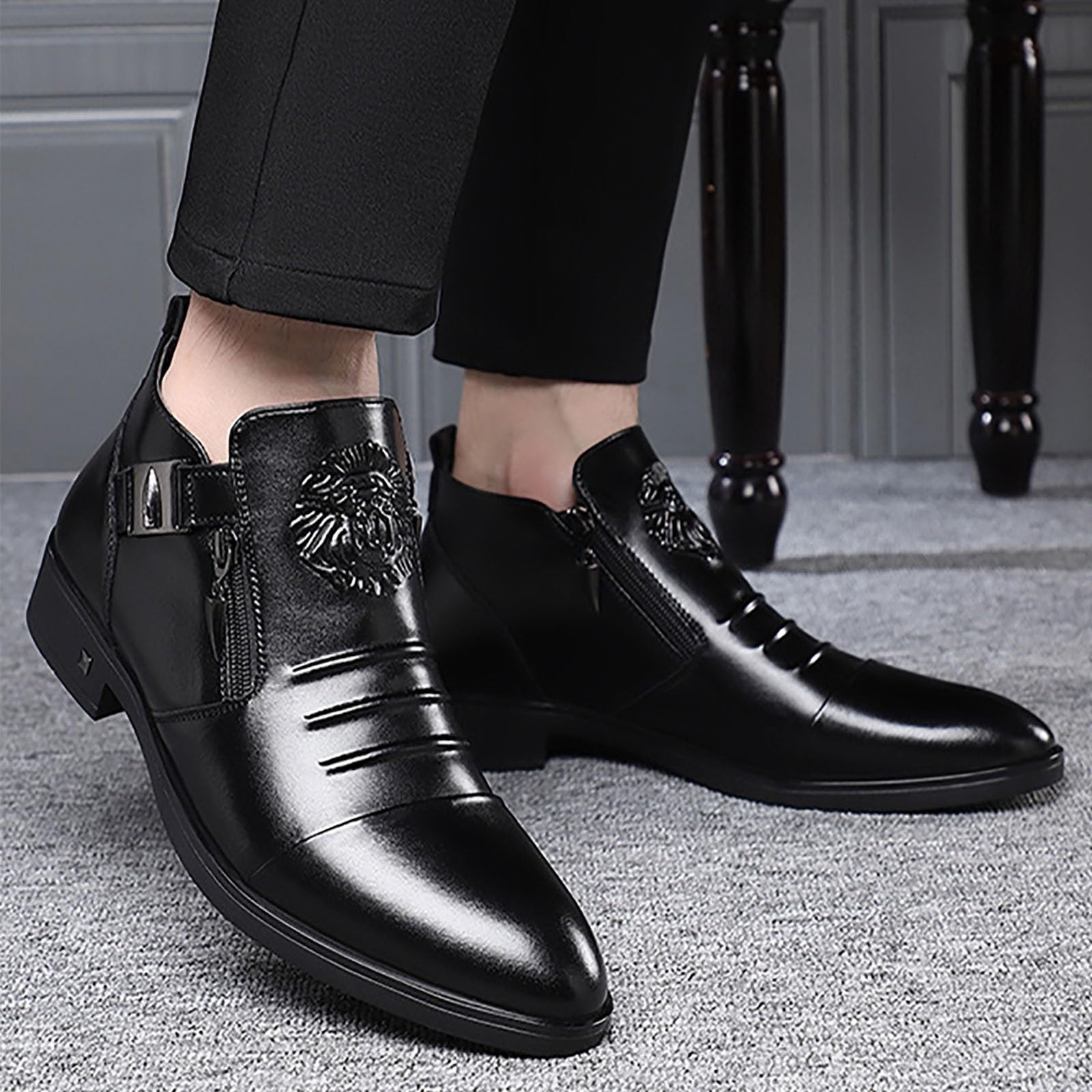 Scarpe da Uomo Autunno Inverno Nuove Business Alte in Calda Pelle di Cotone con Zip Laterale, vestibilità Comoda for Occasioni D'ufficio, Scarpe Casual Eleganti for Gentiluomini