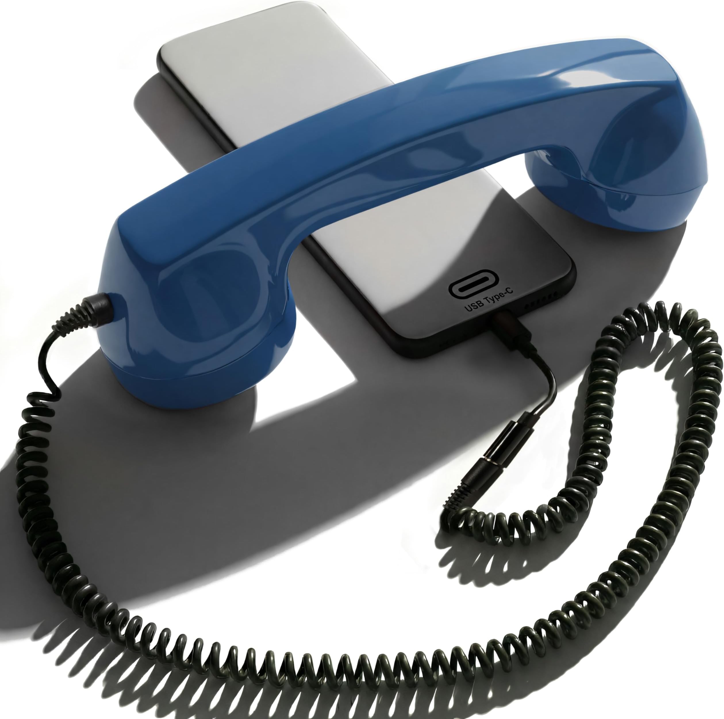 Opis Technology 60s Micro Retro Phone Handset for Smartphones, Corded Receiver with 3.5 mm Plug and USB-C Adapter, for Android, Tablets and Computers (Blue)