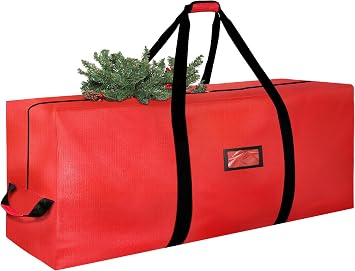 Christmas Tree Storage Bag, 9FT Large Christmas Tree Bag 600D with Reinforced Handles, Heavy Duty 9 Foot Tree Bags for Storage Waterproof Xmas Tree Box, Dual Zippers, Wide Opening, Red