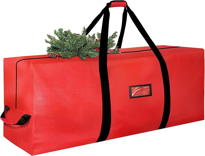 Christmas Tree Storage Bag, 9FT Large Christmas Tree Bag 600D with Reinforced Handles, Heavy Duty 9 Foot Tree Bags for Storage Waterproof Xmas Tree Box, Dual Zippers, Wide Opening, Red