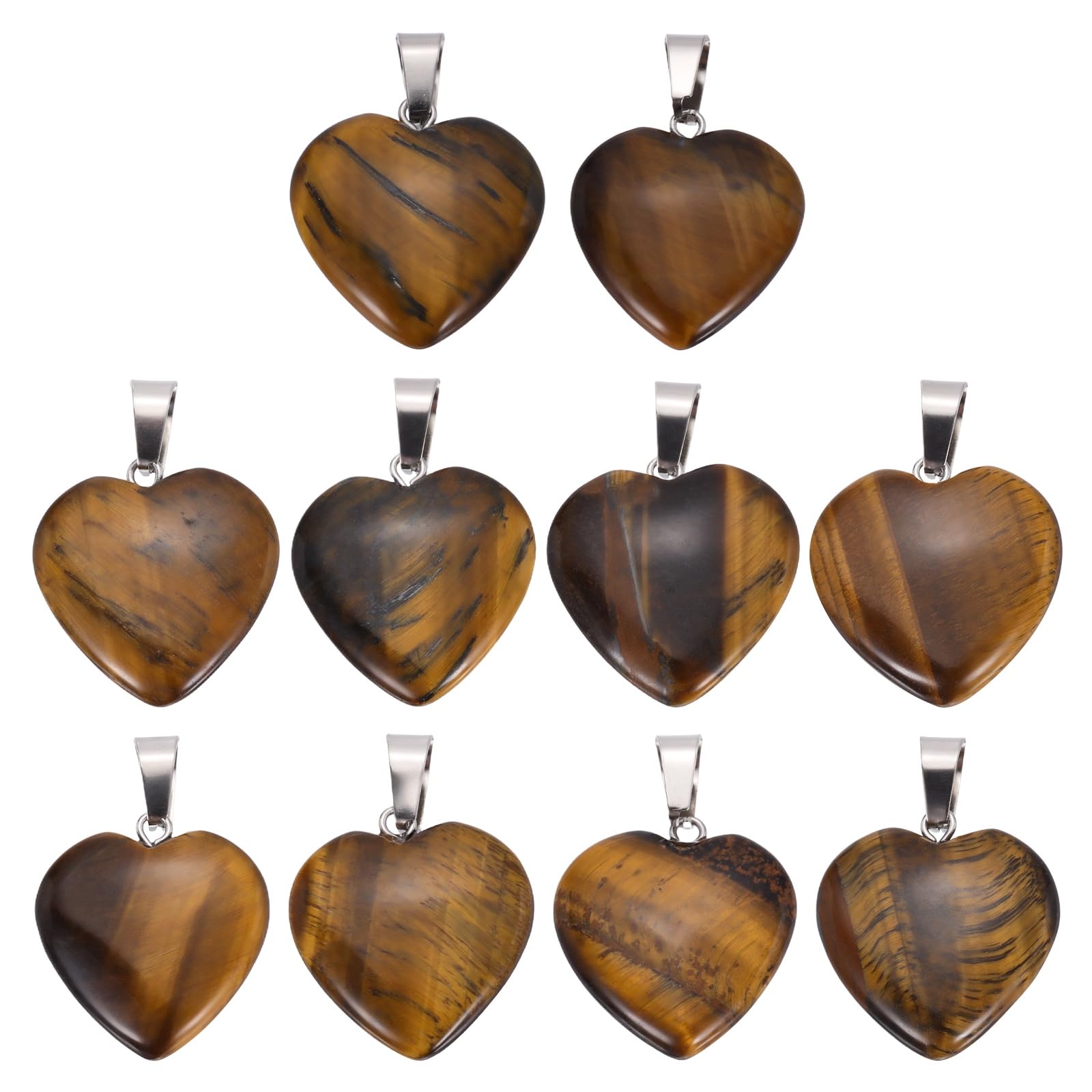 sourcing map 10 Pcs Heart Stone Pendants, 20mm Natural Crystal Valentine Love Heart Pendants Brown Love Charm Worry Stones for Meditation Energy DIY Necklace Jewelry Making