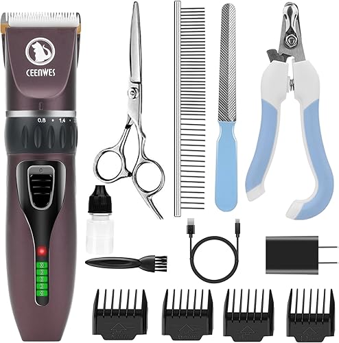 Miniatura 8 de Kit de aseo de perros inalámbrico para perros, cortadora de caballos profesional, hoja desmontable con 4 guías de peine, cortaúñas de bajo ruido,