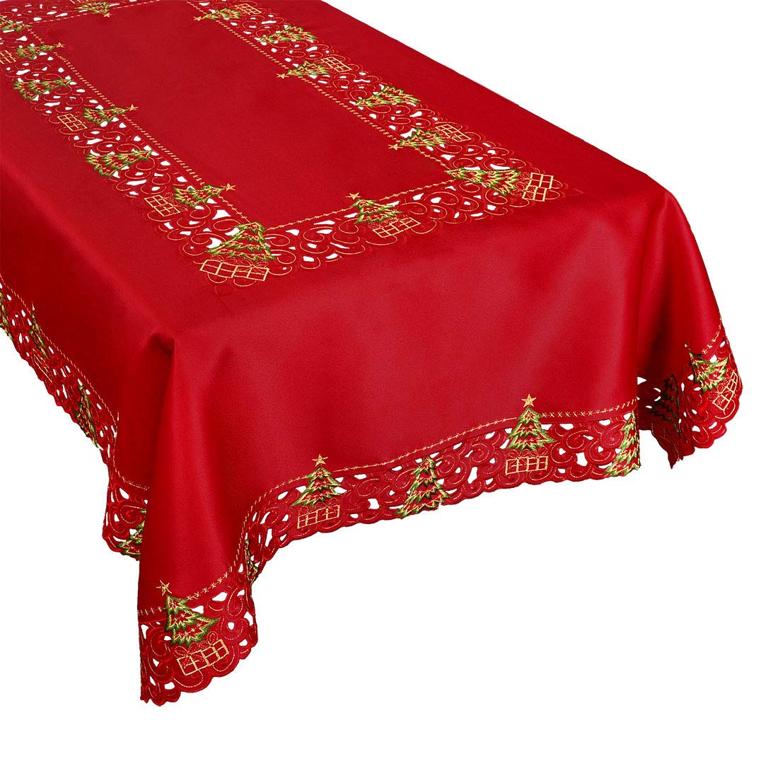 Nappe de Noël brodée rectangulaire motif houx Grelucgo 145x254 cm pour table de fête