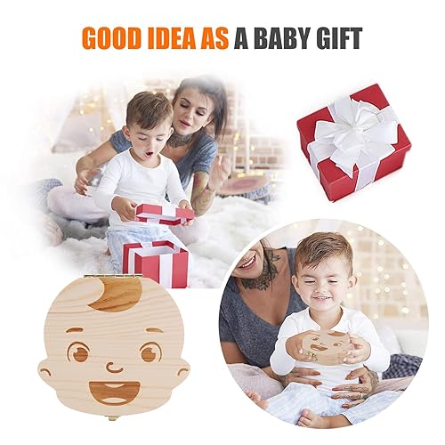 Miniatura 7 de NASHRIO Caja de dientes de bebé de madera, organizador de recuerdos para niños para los dientes de bebé, lindo contenedor de dientes para niños
