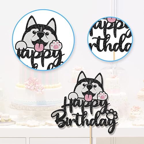 Miniatura 3 de Decoración de pastel de Husky de feliz cumpleaños, suministros para tartas de fiesta de cumpleaños para cachorros, suministros de fiesta de