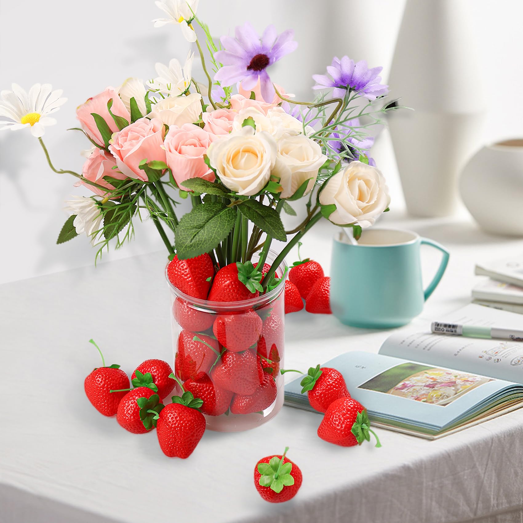 JINJUMEI Lot de 30 fraises artificielles rouge plastique, fruits fraises en plastique, décoration pour maison et cuisine JINJUMEI Lot de 30 fraises artificielles rouge plastique, fruits fraises en plastique, décoration pour maison et cuisine