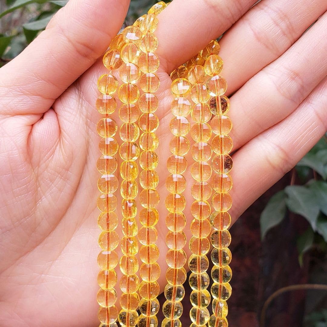 Adabele 45 Inch Natural Citrine Yellow Crystal Gemstone 6mm Faceted Flat Round Coin Loose Beads Gem Stone Spacer (180-195pcs) for Jewelry Making GZ13-1