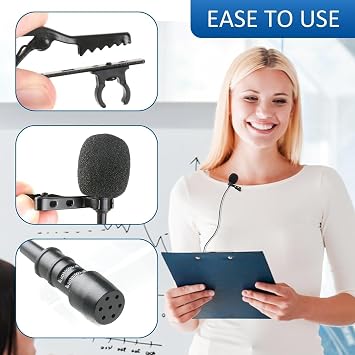 Professional Lavalier Lapel Microphone with 3.5mm TRS Jack – Clip On Omnidirectional Condenser Mic for Cameras, Voice Amplifiers, Filmmaking, Teaching, Presentations & Live Recording