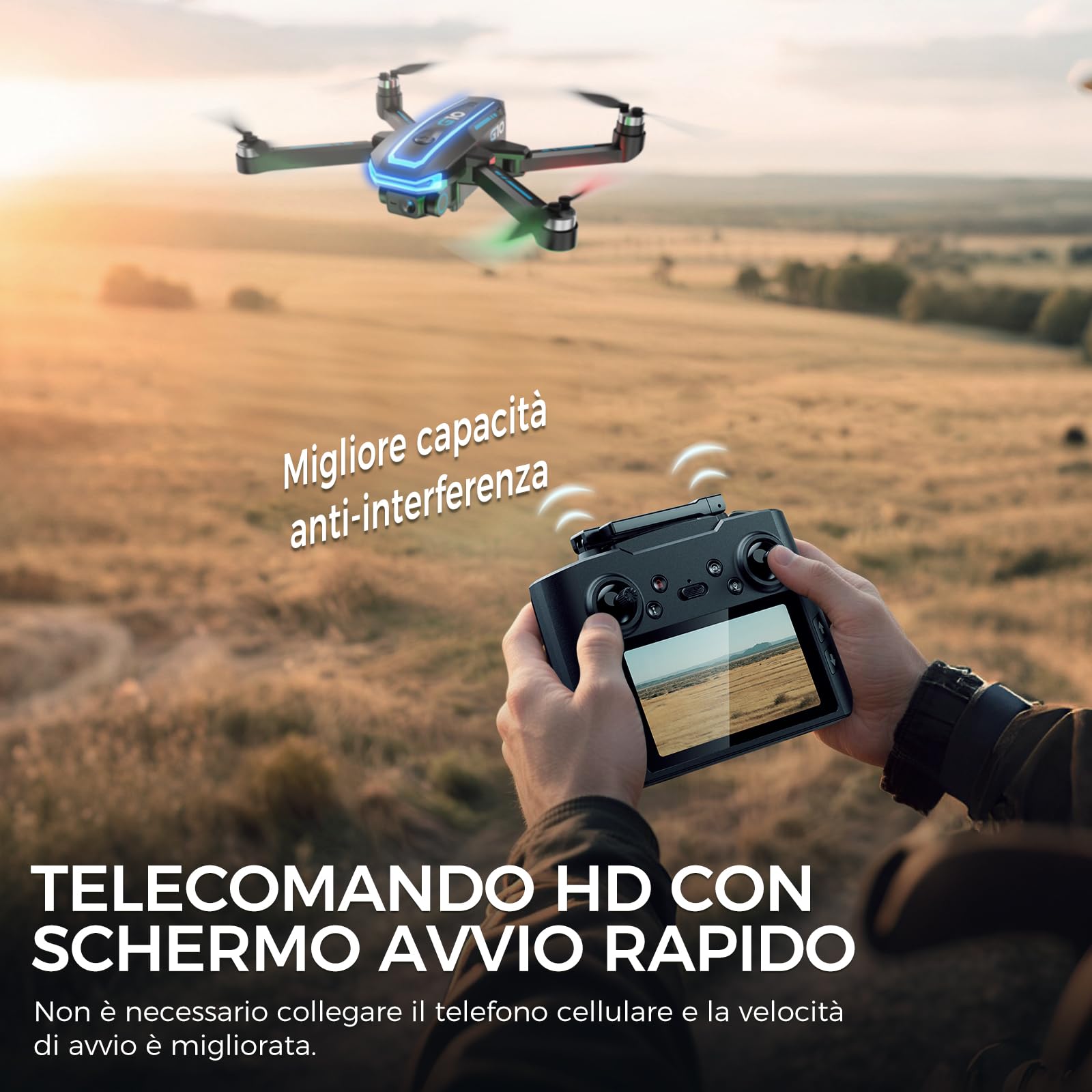 G10 GPS Drone con Telecamera 4K Professionale per Adulti e Bambini (Radiocomando con Schermo) FPV Droni con Motor Brushless, Transmissione 5G, Return Automatico, Quadcopter per Principianti, <249g, C0