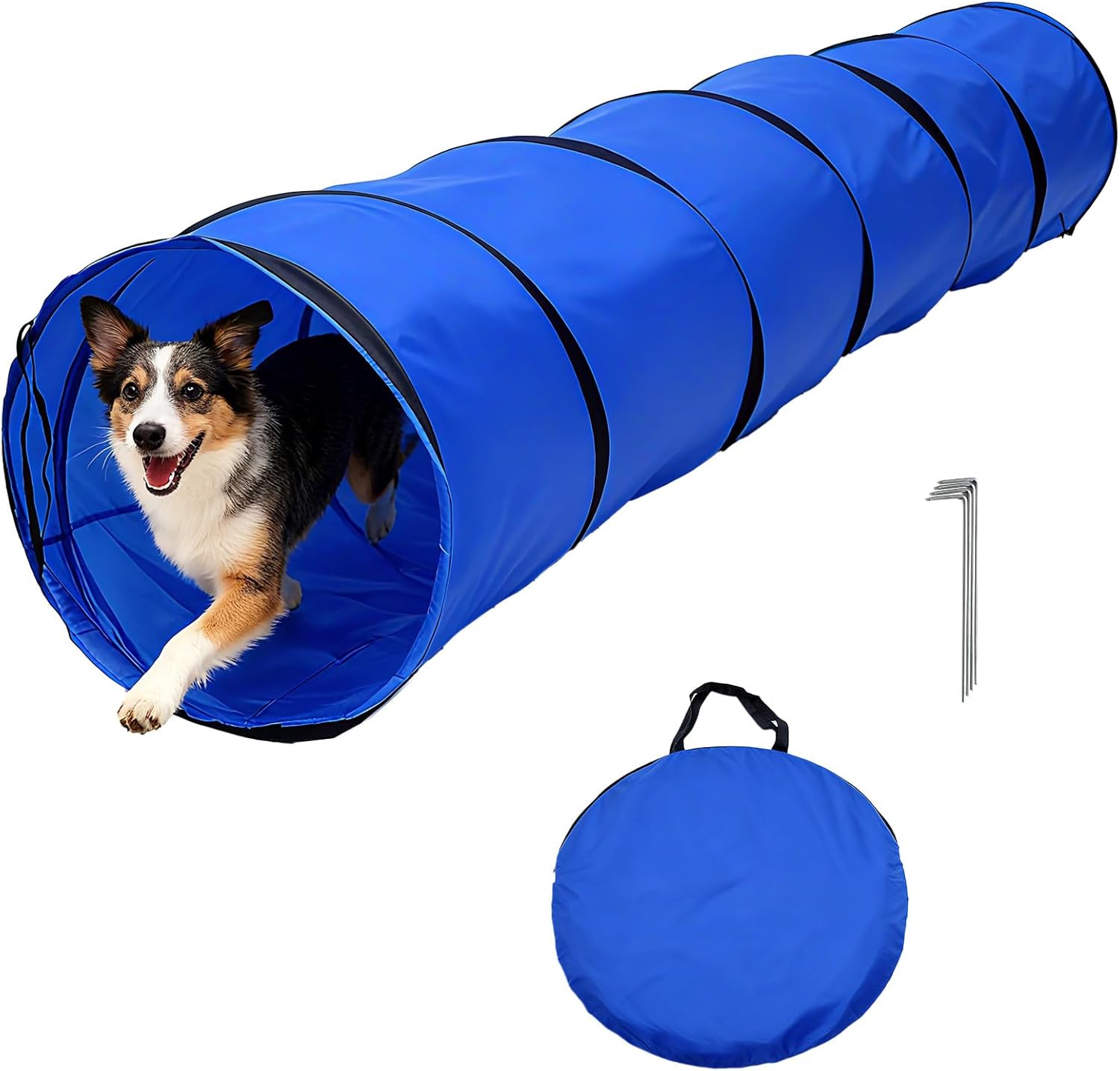 Dog Agility Tunnel with Carry Bag and Ground Spikes, Foldable 10-Foot Tunnel for Dog Training, Dog Agility Equipment for Outdoor, Backyard, Indoor Use, KINETOVOLTA