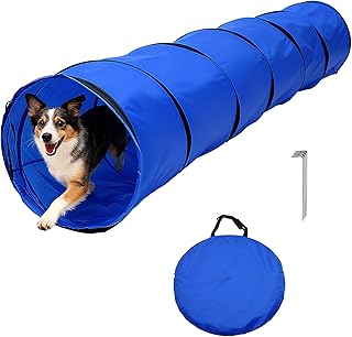 Dog Agility Tunnel with Carry Bag and Ground Spikes, Foldable 10-Foot Tunnel for Dog