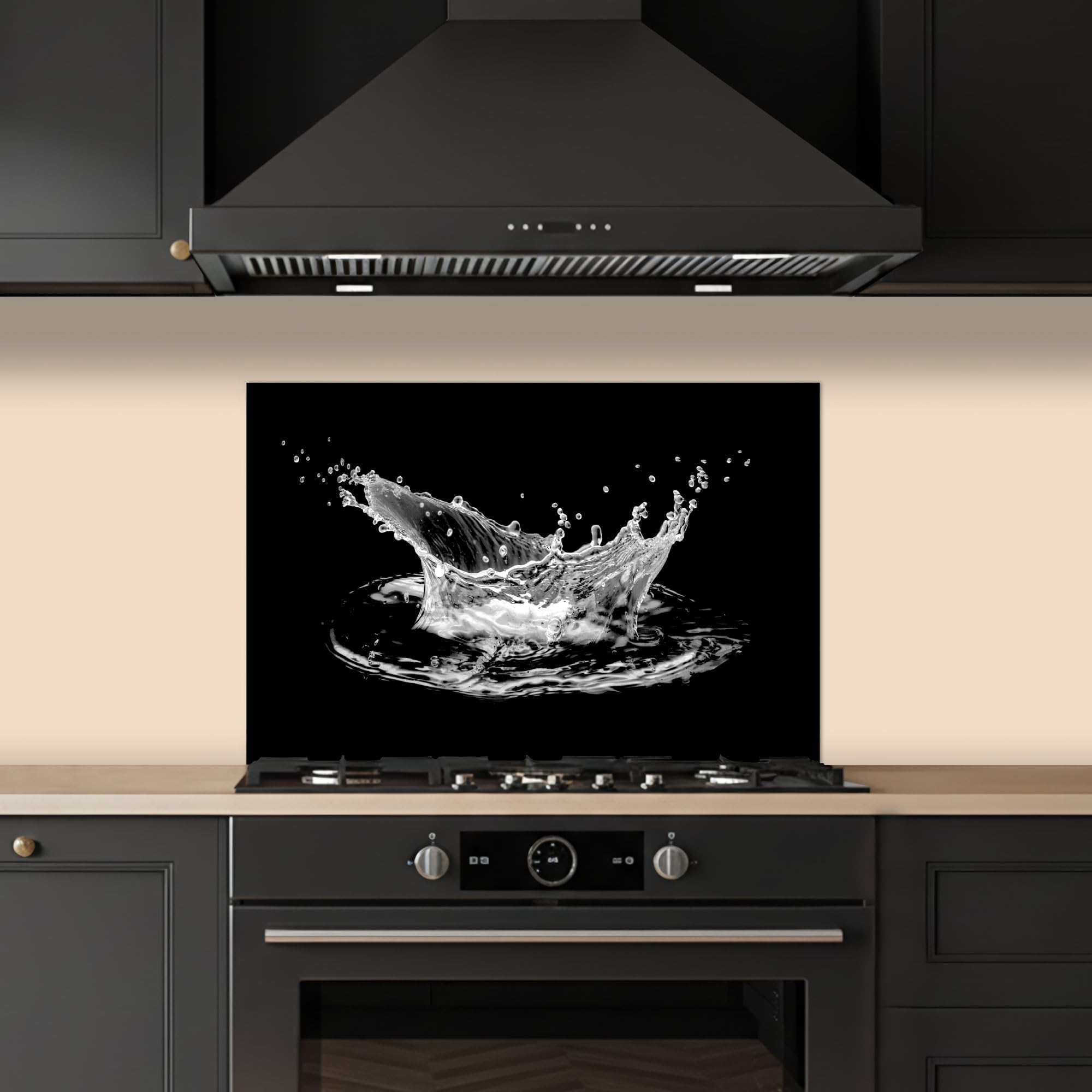 KitchenYeah© Credence Adhesive Pour Cuisine 40x60 cm Panneau Mural Adhesif Fond De Hotte Plaque Pvc Murale Peel And Stick Protege Mur Eau - Éclaboussure - Noir
